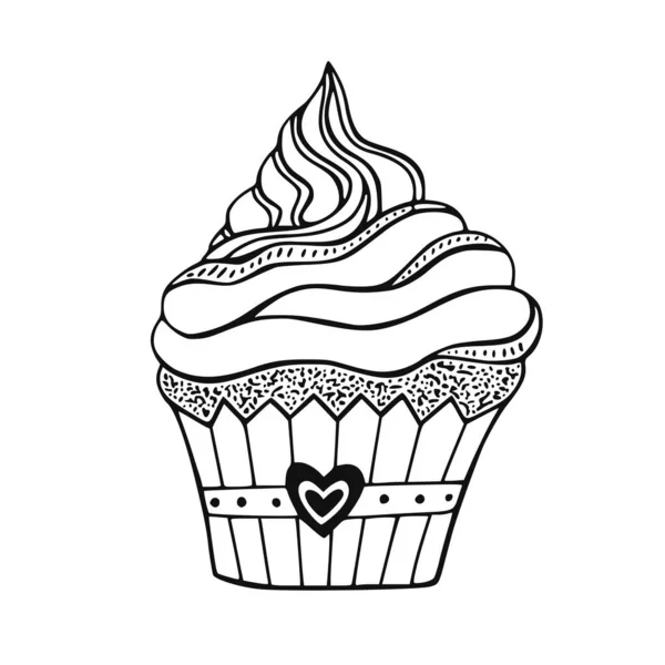 Cupcake Dessert Hand Drawn Birthday Cake — Stock Vector