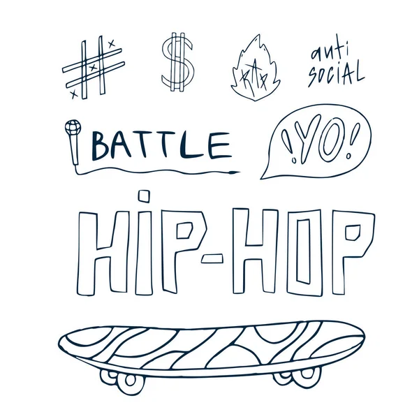 Letras Desenhadas Mão Hip Hop Com Skate Vector Arte Clipe —  Vetores de Stock