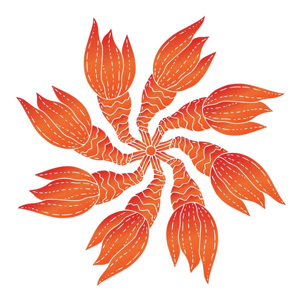 Ornamental Mandala Exotic Orange Flowers — Stock Vector