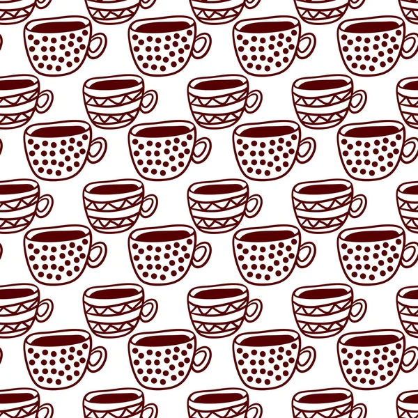 Doodle Koffie Thee Kopjes Patroon — Stockvector