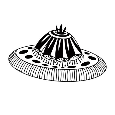 Uçan daire çizimi. Tişört izi tasarımı. UFO dövme sanatı