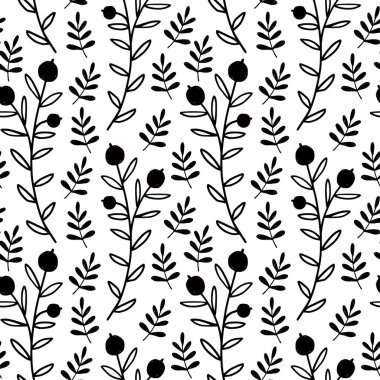 Çiçeksiz arka plan. Böğürtlen ve yapraklarla süslü bir desen. Tekstil ve keten tasarımı