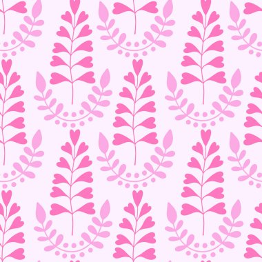 Kalp şeklinde pembe dalları olan romantik, pürüzsüz bir desen.