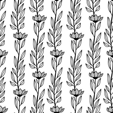 Çiçekli çiçek deseni. El çizimi minimal botanik pürüzsüz arkaplan.