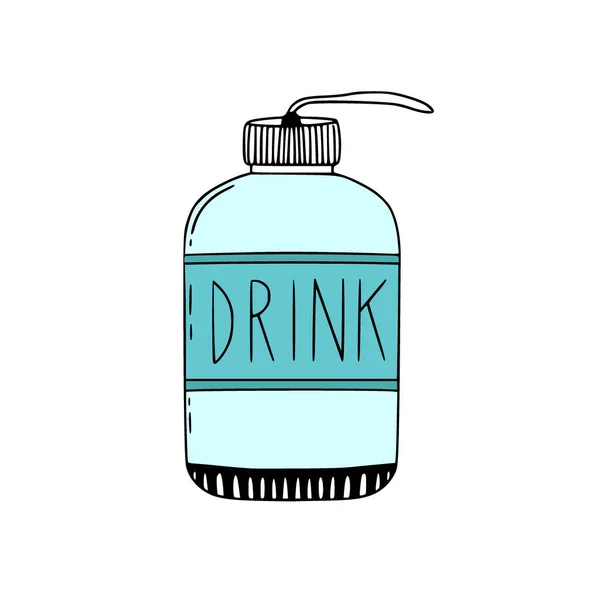 Wasserflasche to go. Handgezeichnete Illustration. Konzeption eines Null-Abfall-Konzepts. — Stockvektor