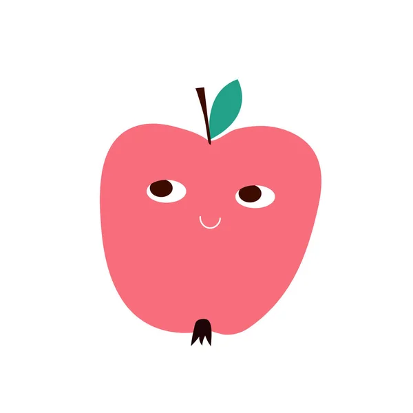 Apple Geïllustreerd Karakter Cartoon Fruit Sticker Print Ontwerp — Stockvector