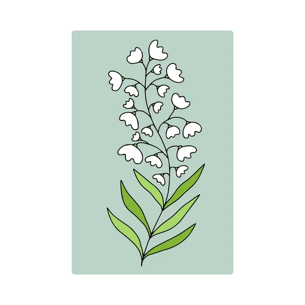 谷の花のユリ あなたのロゴやTシャツの印刷可能なデザインのためのかわいい白い花とベクトルイラスト グリーティングカード — ストックベクタ