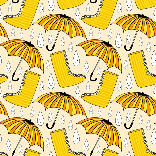 Motif Avec Parapluies Bottes Frottées Automne Fond Sans Couture Dans — Image vectorielle