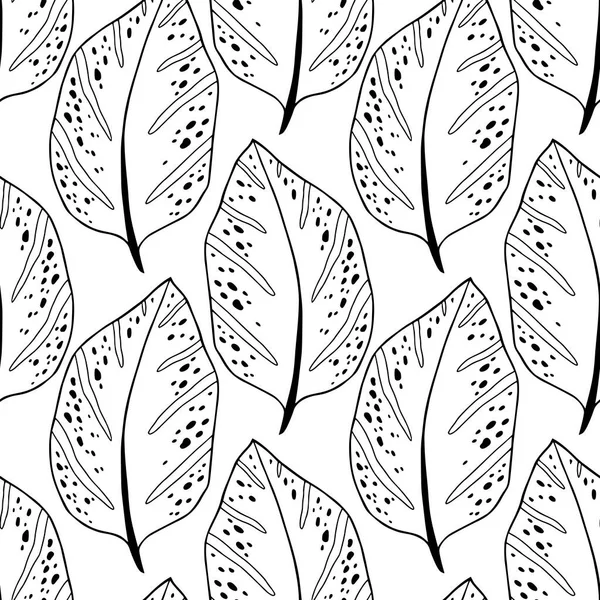 Pola daun tropis yang digambar dengan tangan. Desain tekstil minimalis dengan daun kreatif. Kertas pembungkus alami. - Stok Vektor