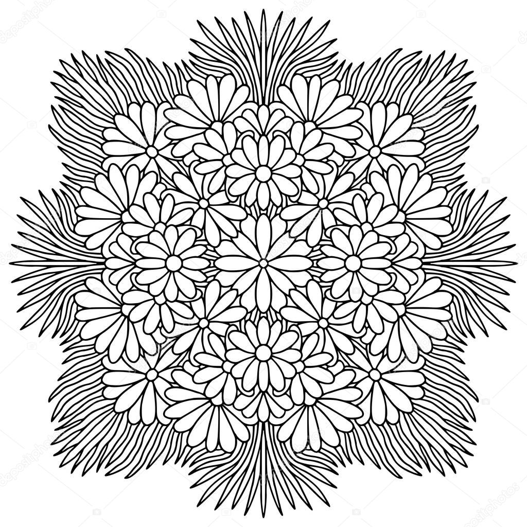 Ornamental Mandala in handdrawn vector ornament. Coloring book page. Filigree mandala design