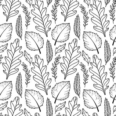 El çizimi sonbahar arkaplanı. Kırsal yapraklar deseni. Kumaş örneği. Tekstil ve duvar kâğıdı dikişsiz desen tasarımı