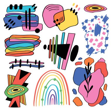 Soyut sanat koleksiyonu. Renkli şekillerde çağdaş duvar sanatı. Modern iç poster şablonları