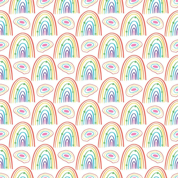 Niedliches Regenbogenmuster Kindlich Minimalistischer Hintergrund Wiederholtes Muster Für Baumschultextilien Tapete — Stockvektor
