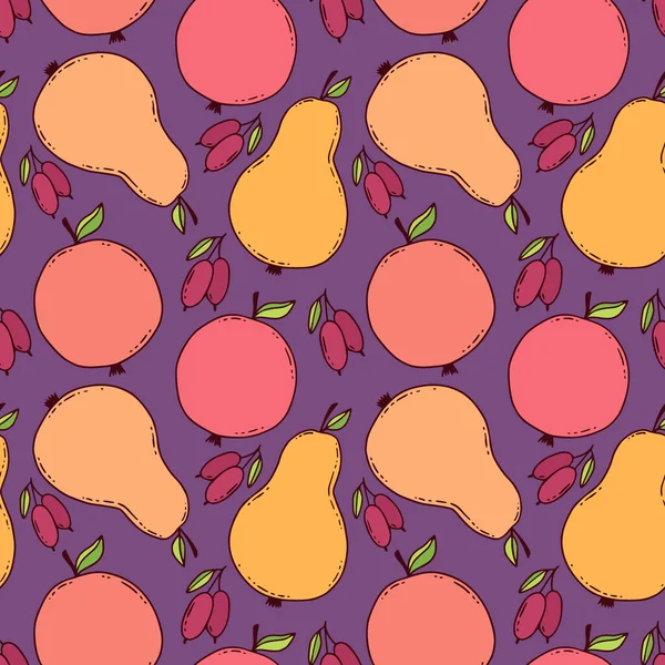 Patrón Peras Coloridas Reapiting Fondo Con Peras Manzanas Bayas Cornejo — Vector de stock