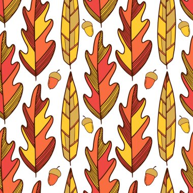 Sonbahar arkaplanı. Sarı ve turuncu renkli desenler bırakır. Tekstil ve kırtasiye malzemesi dikişsiz desen tasarımı