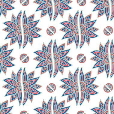 Fas çiçek desenli. Süslü çiçekleri olan doğulu kusursuz bir arka plan. Seramik fayanslar, tekstil, ambalaj ve kırtasiye için kullanılabilir