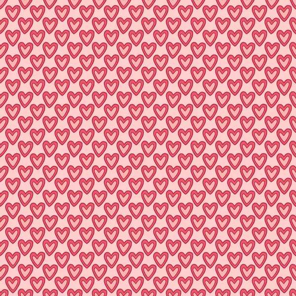 可爱的心脏模式 情人节设计的背景 漂亮无缝图案 略带粉红心的纺织品印花 — 图库矢量图片