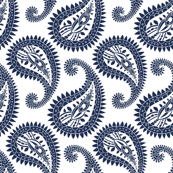 Indigo Paisley Patrón Ornamental Elegante Diseño Oriental Patrón Sin Costuras — Vector de stock