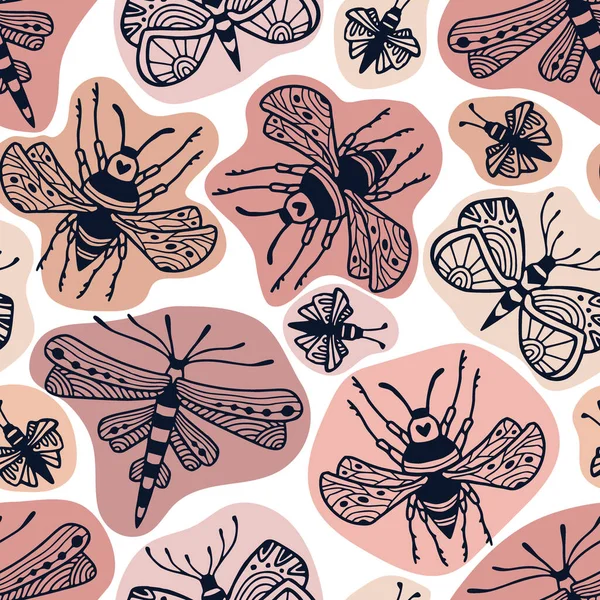 Insectes Uniques Motif Sans Couture Sur Fond Beige Conception Impression — Image vectorielle