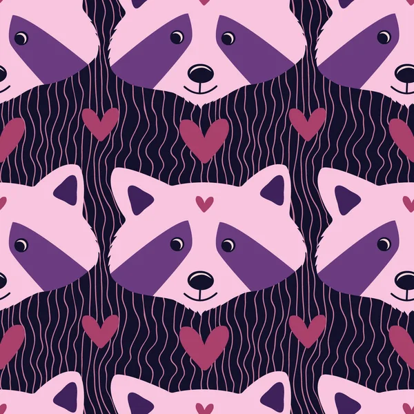 Lovely Racoons Pink Purple Colors Children Linen Pajamas Design — Stock Vector