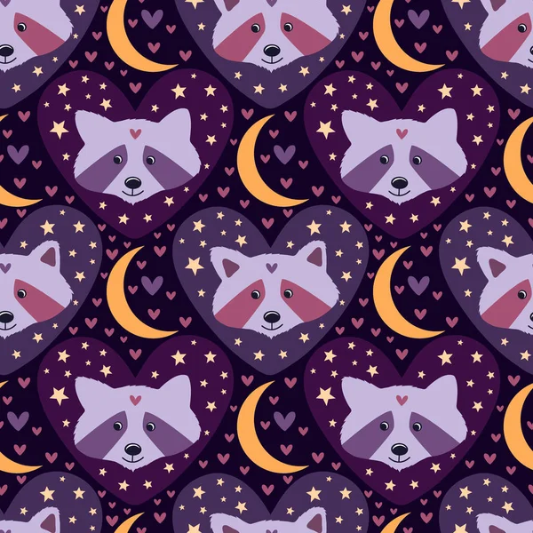 Cute Racoons Stars Moons Pink Purple Colors Children Pajamas Design — Stock Vector