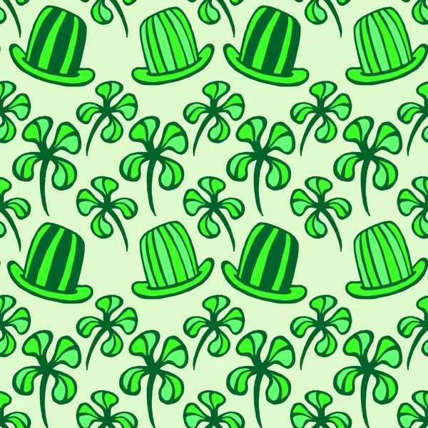 Seamless pattern. Doodle style four leaf clover, luck, or St. Patricks Day vector illustration — Stock Vector