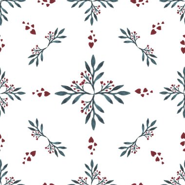 Suluboya boya brunch ile zarif Dikişsiz desen ve kalpleri çiçek vektör desen düğün davetiyeleri, tebrik kartları, scrapbooking, baskı, hediye paketi, üretim