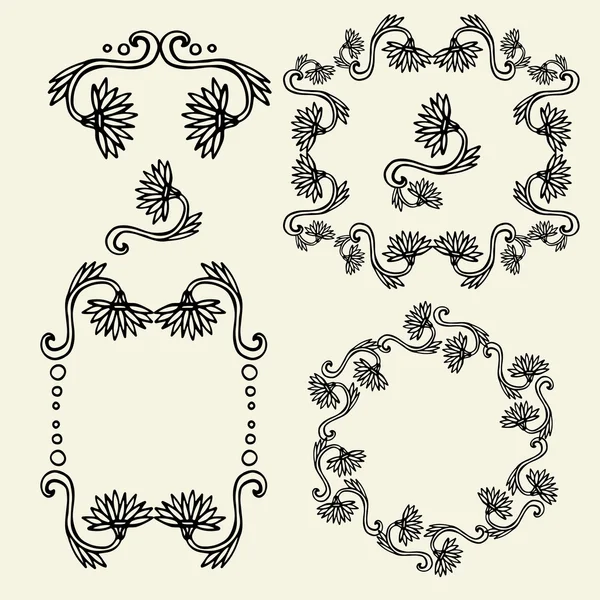 Conjunto de marcos florales vintage y elementos de diseño - ilustración vectorial — Vector de stock