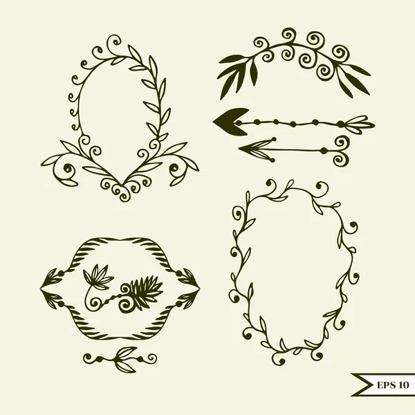 Conjunto vectorial dibujado a mano de elementos de diseño vintage para boda, tarjeta de greting, póster — Vector de stock