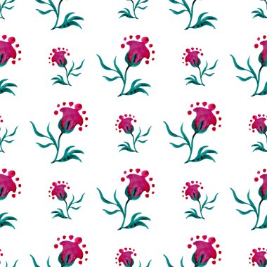 Beyaz bir arka plan üzerinde fantezi modern çiçekli seamless modeli. Suluboya çizimler. Vektör suluboya.