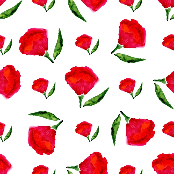 Patrón de acuarela sin costura floral. Vector flores de color rojo brillante sobre fondo blanco. Textura vectorial para tela, impresión, textil, etc. . — Vector de stock