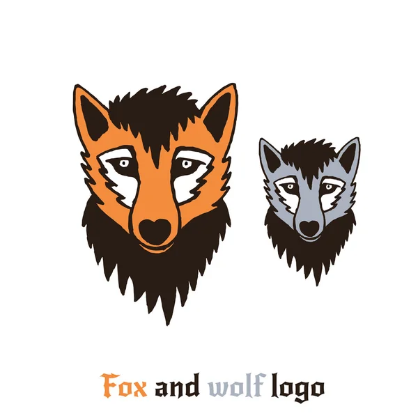 Vector illustration of a fox and wolf. Cute and fun cartoon character can be used for logo, print, icon, t-shirt design, etc. — Stock Vector