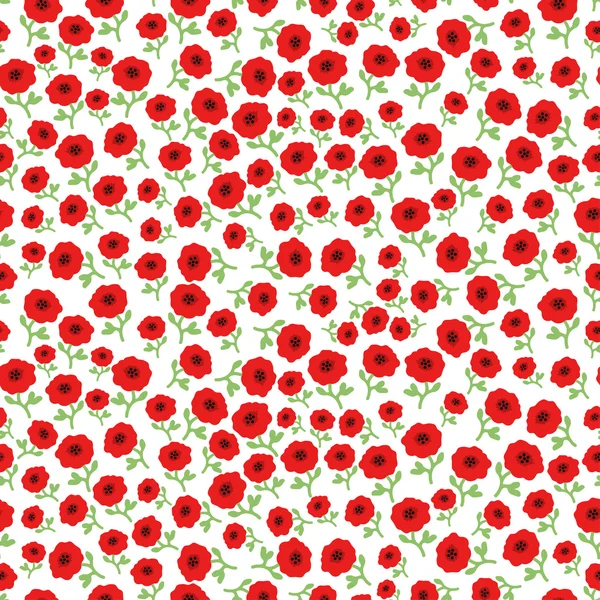 Vector  red poppy flowers seamless pattern background with hand drawn flowers. — Stock Vector