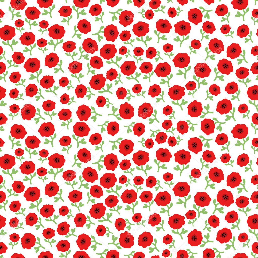 Vector  red poppy flowers seamless pattern background with hand drawn flowers.