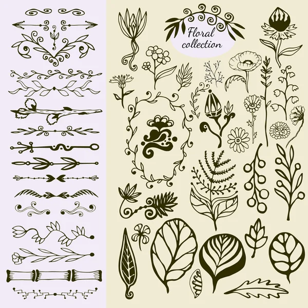 Elementos florais vintage desenhados à mão . — Vetor de Stock