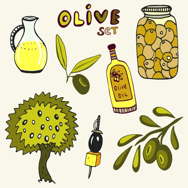 Handgezeichnetes Olivenset. — Stockvektor