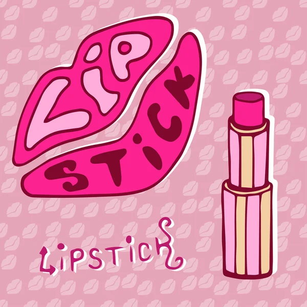 Lippenstift en roze kus. — Stockvector