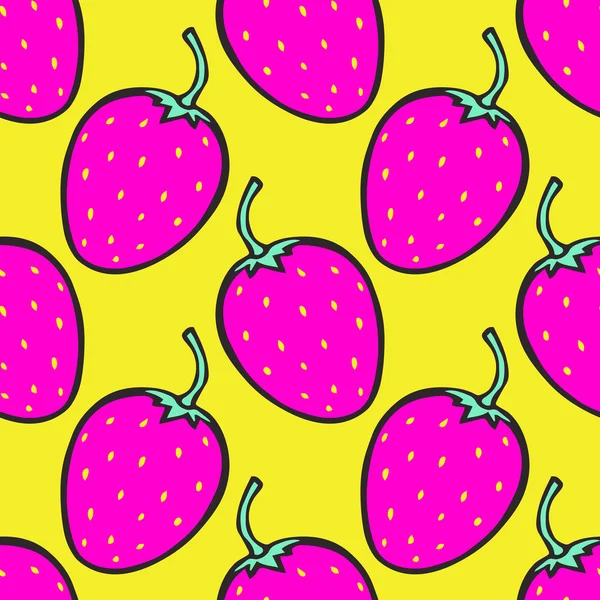 Fondo rosa y amarillo con fresa. Patrón sin costura vectorial — Vector de stock