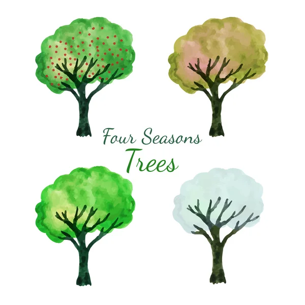 Árboles de temporada. Acuarela árboles aislados vector conjunto. Ilustración de pintura a mano — Vector de stock