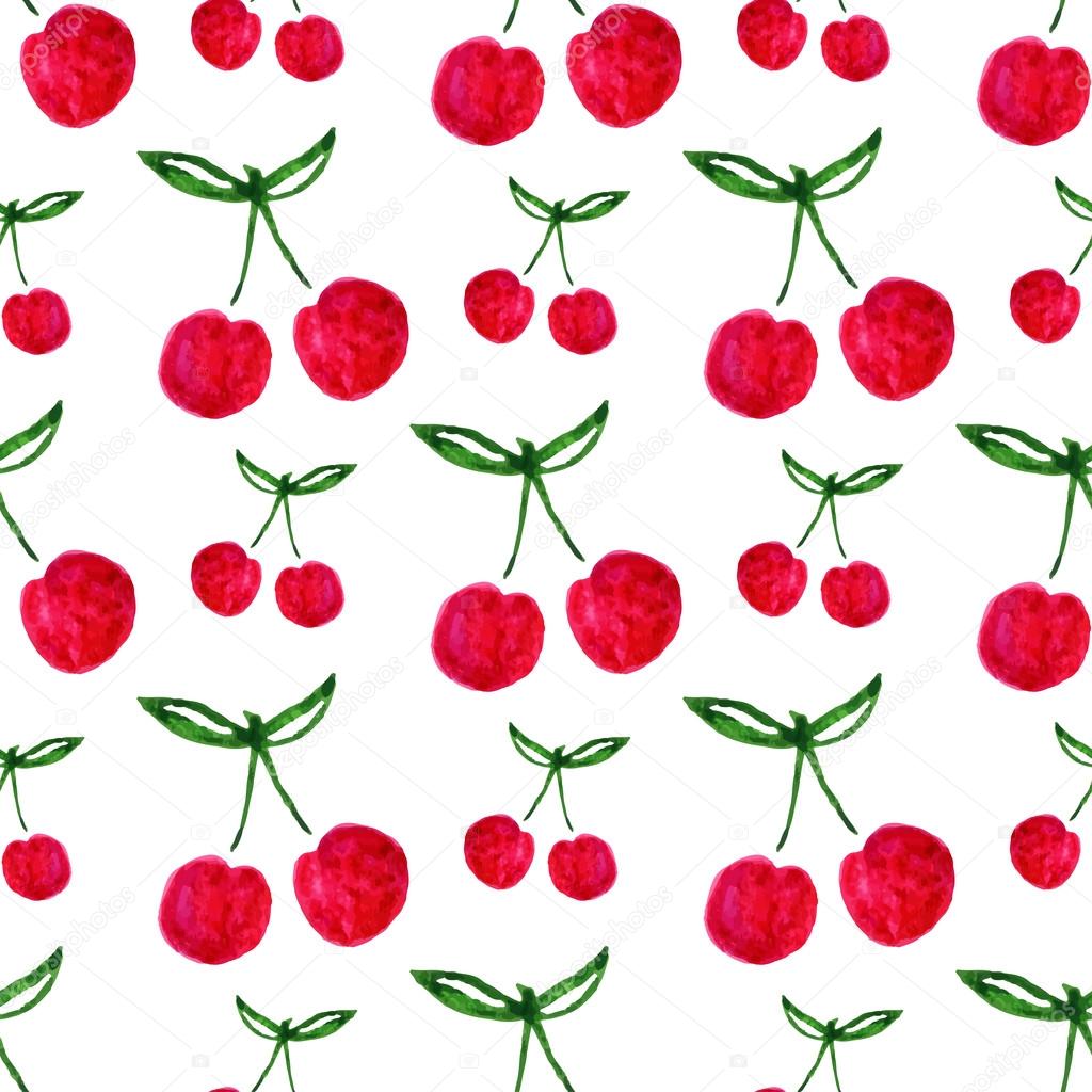 Seamless pattern with watercolor cherries