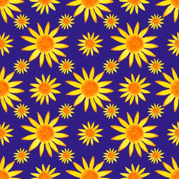 Zonnebloemen patroon op blauw — Stockvector