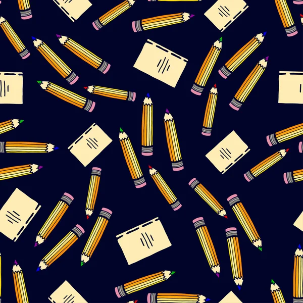 Бесшовный узор с цветными карандашами и блокнотами — стоковое фото