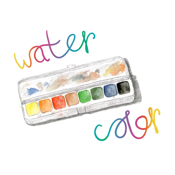 Aquarelles et boîte à peinture . — Image vectorielle