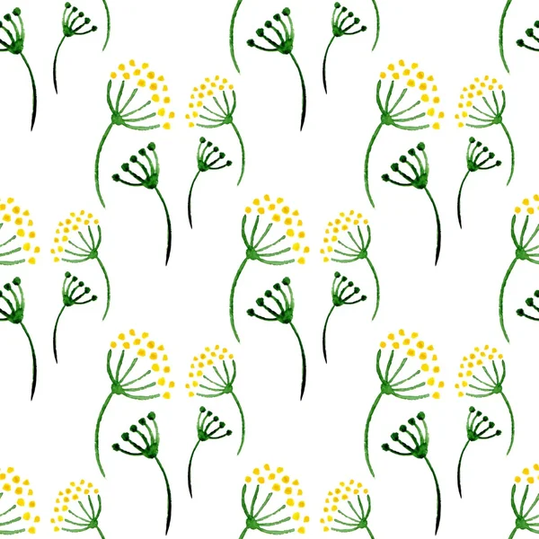 Aquarelle motif simple herbes sans couture. Arrière-plan avec de l'aneth. Illustration vectorielle de peinture à la main pour l'emballage, le textile, la conception d'emballage — Image vectorielle