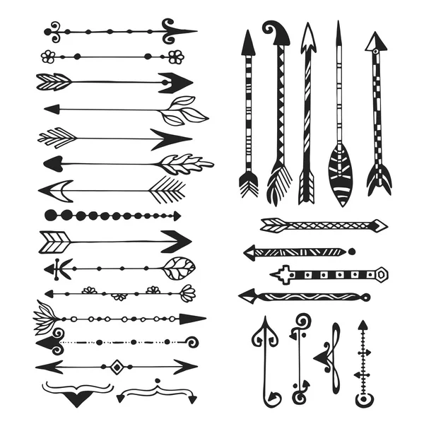 Cute arrows, hand drawn doodles set. — Stock Vector