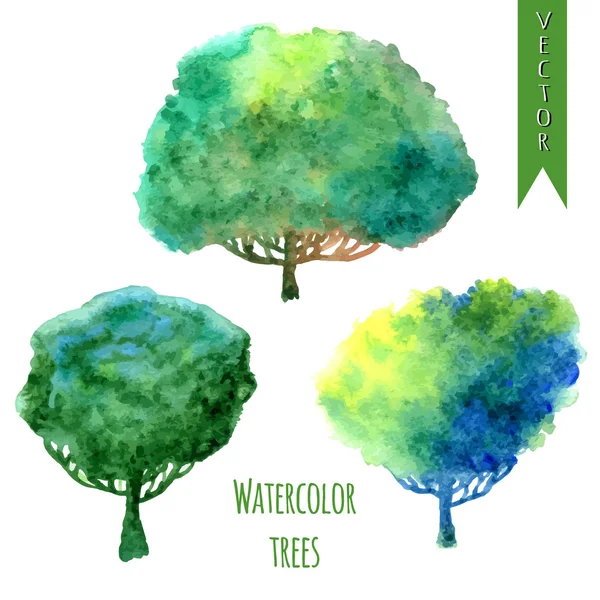 Ensemble vecteur aquarelle d'arbres — Image vectorielle