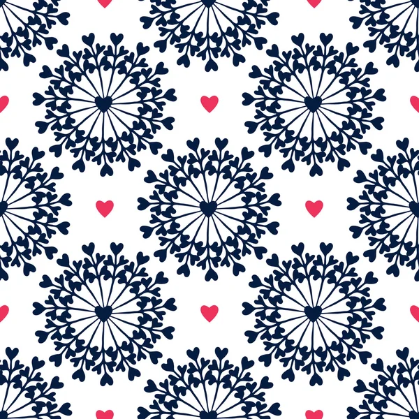 Seamless pattern with hand drawn circles and hearts. Ornate floral endless Hipster background. Can be used for wallpaper, pattern fills, web page background, surface textures, textile. — Stock Vector