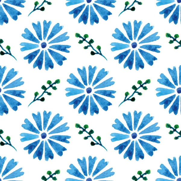 Seamless pattern with beautiful watercolor cornflowers. Blue flowers. Background for your design and decor. — Stock Vector