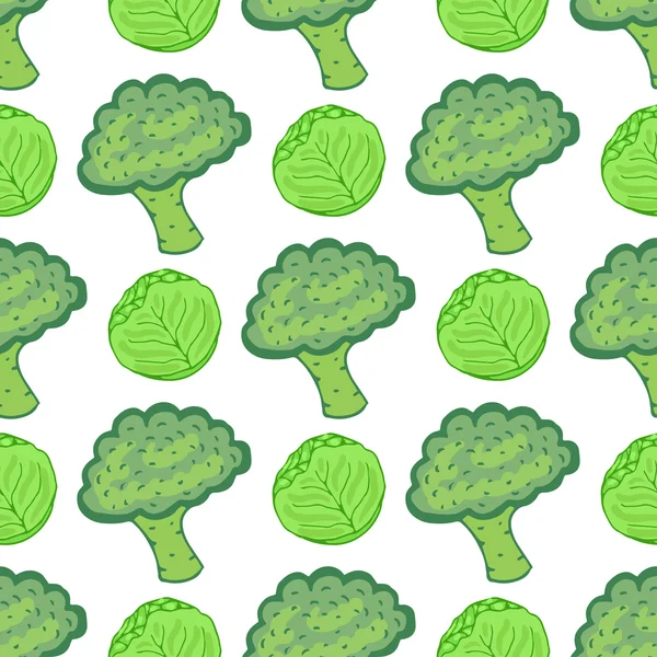 Seamless mönster med kål och broccolies — Stock vektor