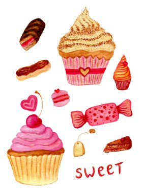 Pink watercolor of sweet candy clipart